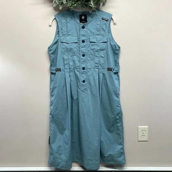 G-Star Raw Fit And Flare Dress Sleeveless Light Bright Nickel L - Picture 10 of 15